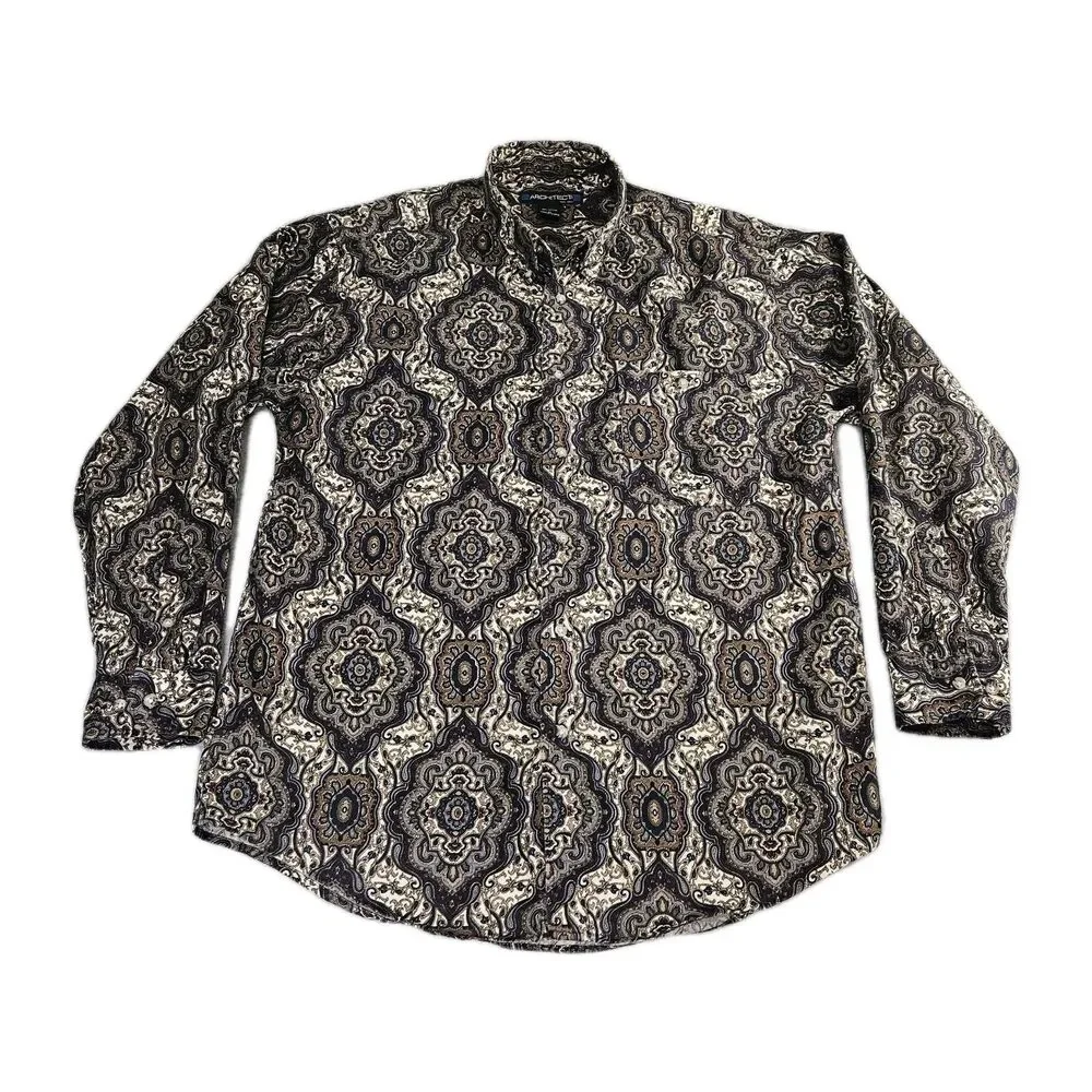 Architect Shirt Mens Sz. M button down long sleeve Geometric browns blues - Picture 2 of 10